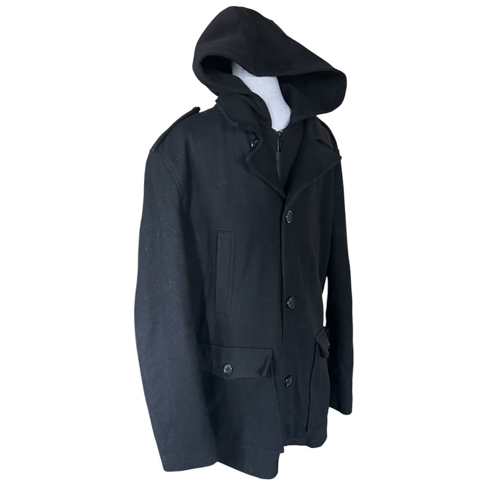 Guess men’s hoodie pea coat wool blend warm coat XL